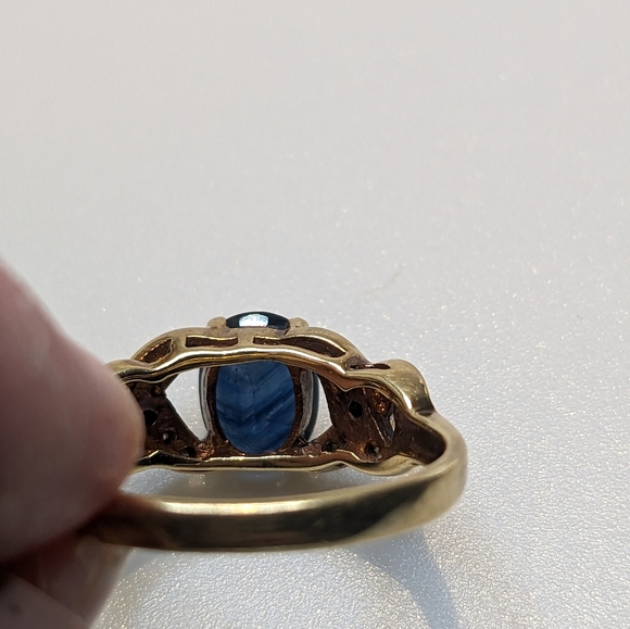 14k Gold Blue Sapphire & Diamond Ring sz-8.25 - Picture 5 of 10